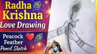 Radha Krishna Symbolic Drawing 🦚❤️ | Hand Holding Peacock Feather | Pencil Sketch