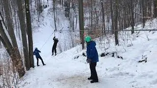 Winter ziplining at Boyne Mountain