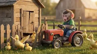Baby Monkey Crashes the Duck House?! How Will He Fix This Mess? 🐒🦆🚜