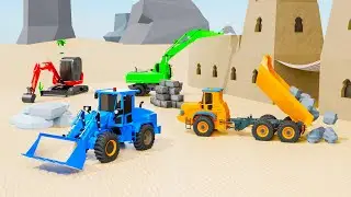 Mini Excavator & Bulldozer Build Giant Sand Castle in Desert!