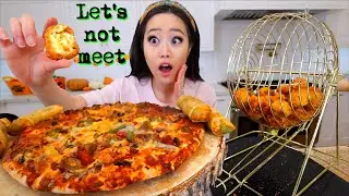 NUCLEAR CHEESE BALL BINGO MACHINE! + PIZZA & EGG ROLLS MUKBANG