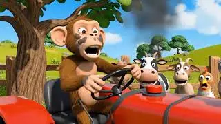 Funny Monkey Drives Tractor | 3D Farm Cartoon for Kids