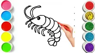 How to Draw cute Shrimp Fish Drawing, painting & Coloring For kids and toddlers 