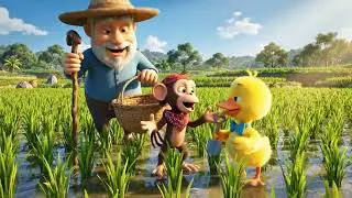 El Monito y el Patito Ayudan a Cosechar Arroz 🌾🐒 | Historia de Trabajo en Equipo