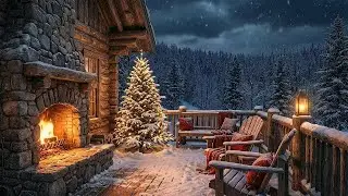 Cozy Christmas Porch Ambience - Warm Fireplace & Heavy Snowfall Sounds for Sleep & Relax 🎄❄️