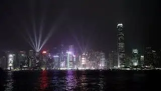 CMC Power LED Hong-Kong light show at night. Energy waste