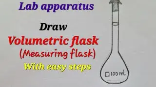 Volumetric flask drawing, Measuring flask drawing, Graduated flask drawing, Draw lab apparatus easy