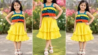 Baby Block Layered Hem Cami Crop Top With Long Skirt Cutting and Stitching