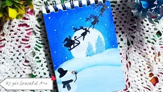 Christmas Special Scenery ✨🎄|Santa & Reindeer Moon Painting 🌙❄️ | Night Magic |Riya&rsquo;s Graceful Art 