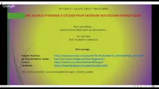 Cours C4023 en Cycle 4 - DES SOURCES D&rsquo;ENERGIE A UTILISER POUR SATISFAIRE NOS BESOINS ENERGETIQUES