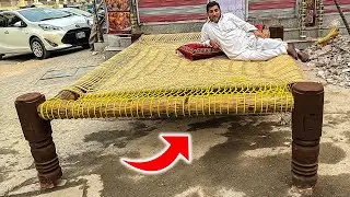Amazing Technique of Weaving a Cot | Wonderful Designed Nylon Rope Cot Weaving | Amazing Skills