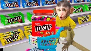 Monkey Banana Bim Bim goes to the supermarket and shopping M&M Canday