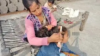 Relaxing hair combingin long hair