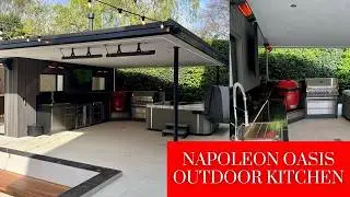PATIO IDEAS: MODULAR NAPOLEON OASIS OUTDOOR KITCHEN, GARDEN BAR, FIRE PIT, AND POOL!