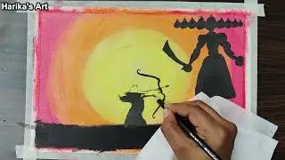 How to Draw Beautiful Dussehra Scenery | Dussehra Drawing | Lord Ram art | Ravan Vadh art | drawing
