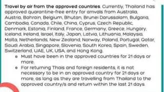 Quarantine free entry Thailand.01 November 2021