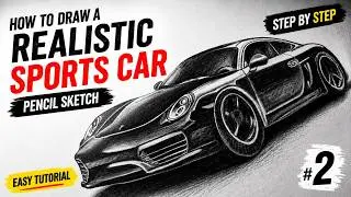 How to Draw a Realistic Sports Car | Pencil Sketch Tutorial Step by Step | Car Drawing for Beginners