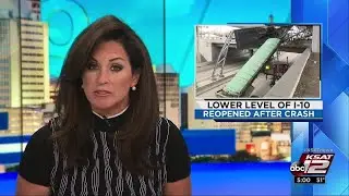 VIDEO: Morning big rig accident destroys overhead sign on I-10