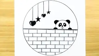 Panda Drawing | Panda Drawing in Circle | Easy Circle Scenery Drawing