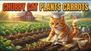 Chubby Cat plants carrots in the morning
