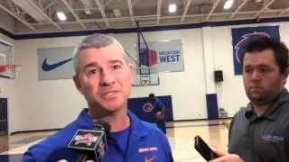 Boise State coach Leon Rice, senior Jake Ness - March 6, 2015