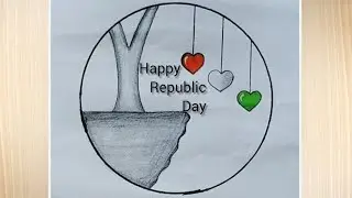 Republic day drawing easy।। indian flag scenery drawing।। circle scenery drawing with pencil sketch।