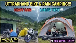 Heavy Rain Camping in Jungle Ride,Tent Setup & Cooking Vlog| Bike! R15M milenge in 26km/L Uk  Ride☠️