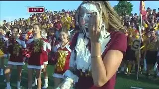 Stacey May gets pied in the face