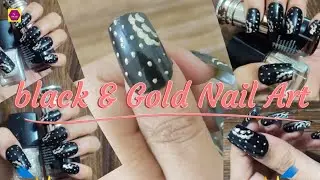 Black & Gold Nail Polish Design Tutorial beautlux corner #nailart #beauty #foryou #beautyyoutuber