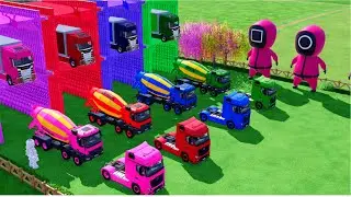 TRANSPORTING ALL COLORFUL MIXER TRUCKS, SCANIA TANK TRUCKS, WITH MERCEDES TRUCKS TO THE GARAGE