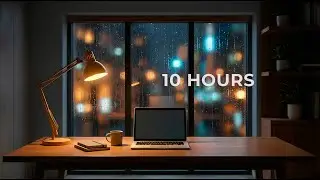 Late Night Work Ambience | Rainy City Office Window | 10 Hours | No Music
