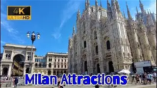 Milan Attractions - Famous Buildings (No Music, No Talk) 4K Walking Tour