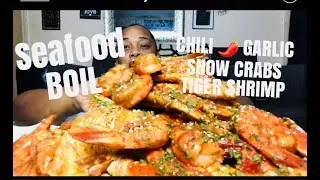 SEAFOOD BOIL ||CHILI GARLIC SNOW CRABS🦀 || CHILI GARLIC BLACK TIGER SHRIMP MUKBANG | EATING SHOW