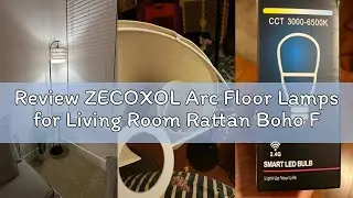 Review ZECOXOL Arc Floor Lamps for Living Room Rattan Boho Floor Lamp with Remote Control,Dimmable L