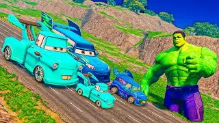 Big & Small: Rescue Squad Mater vs Long Slide Game with Trains vs Portal Trap | BeamNG.Drive