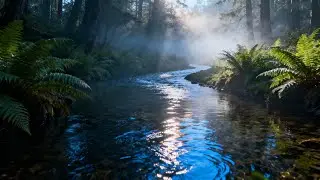 Sunlit Misty Forest Stream | 1 HR Sleep & Focus | StreamHaven 4K
