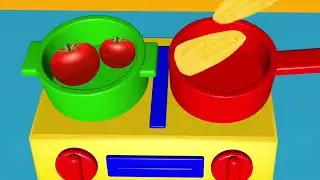Learn colors with toy kitchen set vegetables sausages chicken learn english words