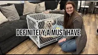 Gardner Pet 36-Inch Collapsible Diamond Mesh Dog Crate | Portable Metal Kennel with Wheels