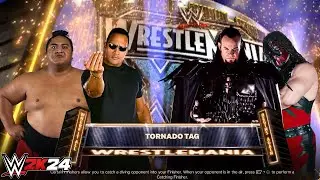 Full Match - Rock,Yokozuna vs Undertaker,Kane: Tornado Tag Match at Wrestlemania XX | WWE 2k24 