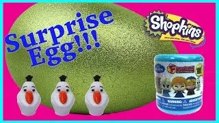 Glitter SURPRISE EGG with OLAF surprise eggs, Shopkins Season 4 blind baskets and FROZEN Fashems