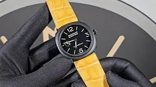 Yellow Crocodile Strap with Black Buckle for Ceramic Panerai Radiomir on PAM00292 Black Seal 4K