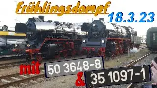 Frühlingsdampf mit 50 3648 & 35 1097 | Dampfsonderfahrt ums Erzgebirge | Freiberg/Glauchau | 18.3.23