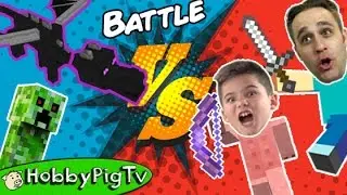 Minecraft ENDER Dragon BATTLE Challenge! HobbyDude vs HobbyPig Game Play. Who Wins? HobbyPigTV