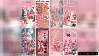 Pink Christmas Door Cover Decoration Santa Claus Elk Gingerbread Man Background Snowman Banner Winte