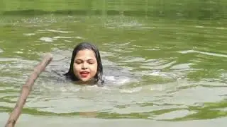 Very long hair wash in the POND ll Requested video ll Swimming Time ll Village Pond hair wash ll