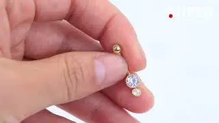 14K Gold Round CZ Dangle Belly Ring