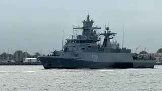 BALTOPS 2025: Korvette MAGDEBURG (F 261) verl&auml;sst Rostocker Hafen 5.6.2025 zum Ostseeman&ouml;ver