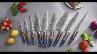 Professional 9pcs Damascus Chef Knife Set - 67-Layer Peacock Pattern, utensilkitchen.com, #damascus