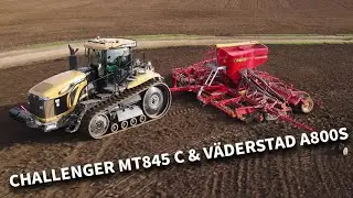 4Kᵁᴴᴰ CAT Challenger MT845 C & V&auml;derstad Rapid A800S 8m drill drilling spring barley in Suffolk