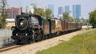 CP 2816 (The Empress) Leads CPKC 21B South at Chinook LRT Station on the CP Aldersyde Subdivision